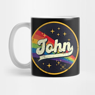 John // Rainbow In Space Vintage Grunge-Style Mug